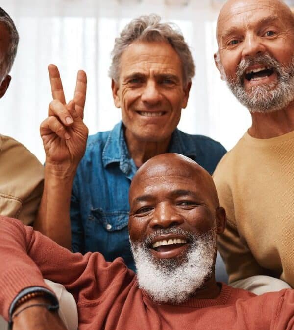 friends mature smiling happy