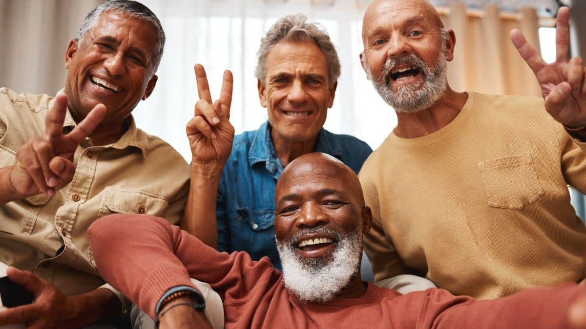 friends mature smiling happy